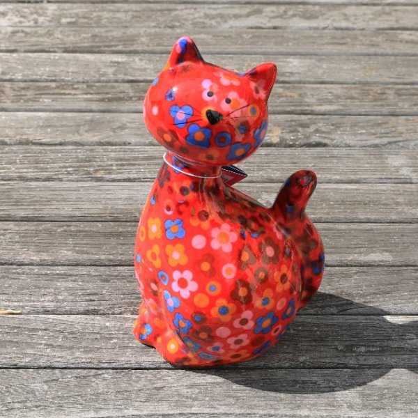 Spardose "Katze Caramel" Blumen-Rot von Pomme Pidou Bild 1